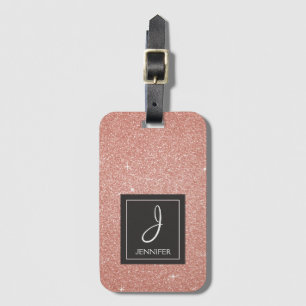 Rosa Rose Gold Glitzer Elegante Monogram Gepäckmar Gepäckanhänger
