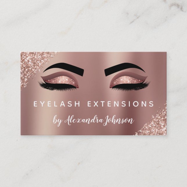Rosa Rose Gold Glitzer Eyelash Lashes Visitenkarte (Vorderseite)