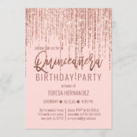 Rosa Rose Gold Glitzer Fringe Vorhang Quinceañera