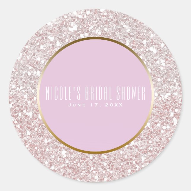 Rosa Rose Gold Glitzer Glam Gastgeschenk Hochzeit Runder Aufkleber (Vorderseite)