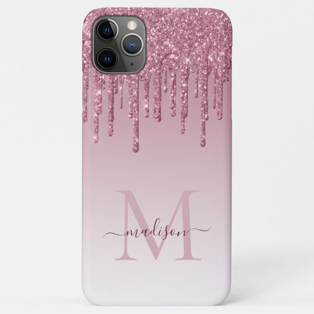 Rosa Rose Gold Glitzer Glam Sparkone Monogramm Case-Mate iPhone Hülle (Rückseite)