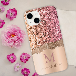 Rosa Rose Gold - Glitzer Initialen Modernes Monogr Case-Mate iPhone 14 Hülle