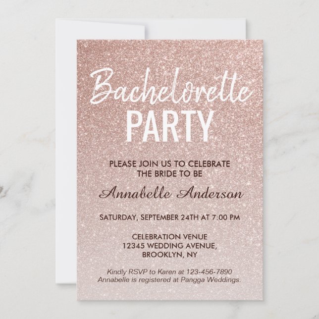 Rosa Rose Gold Glitzer Junggeselinnen-Abschied Einladung (Vorderseite)
