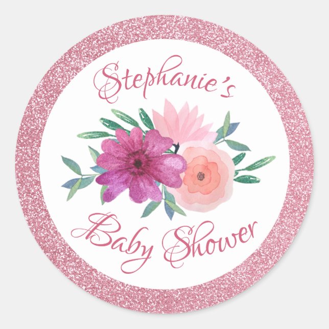 Rosa Rose Gold Glitzer Kinderdusche Runder Aufkleber (Vorderseite)