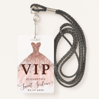 Rosa Rose Gold Glitzer Kleid Sweet 16 VIP Geburtst Ausweis