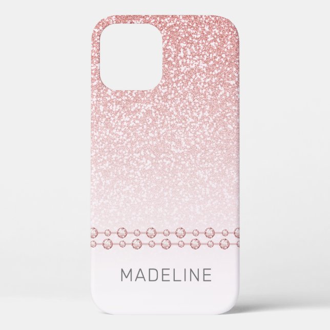 Rosa Rose Gold Glitzer Kristall Name Case-Mate iPhone Hülle (Rückseite)