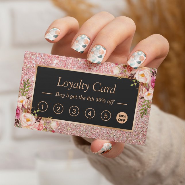 Rosa Rose Gold Glitzer Loyalty Punch Card Treuekarte (Von Creator hochgeladen)
