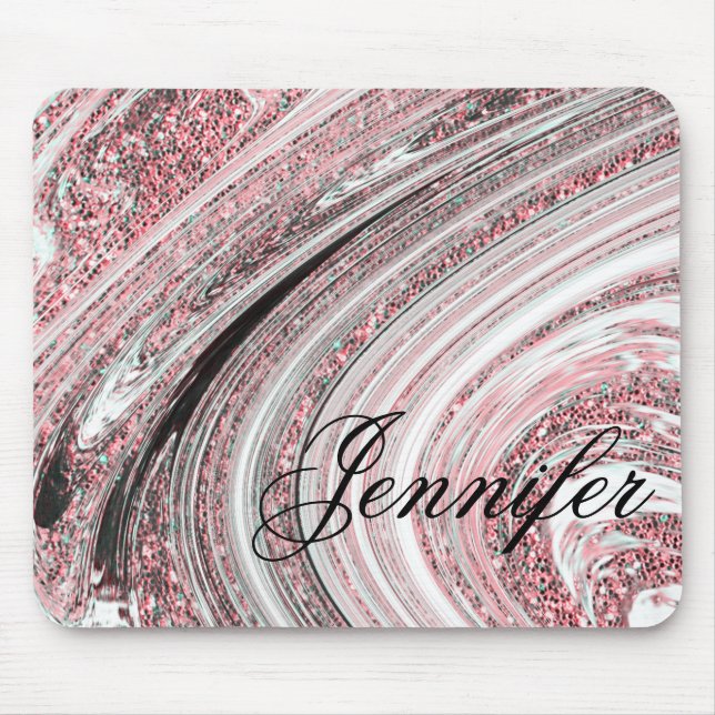 Rosa Rose Gold Glitzer Marmorgeode mit Monogramm Mousepad (Vorne)