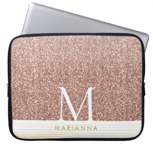 Rosa Rose Gold Glitzer Modernes Monogram Notebook Laptopschutzhülle
