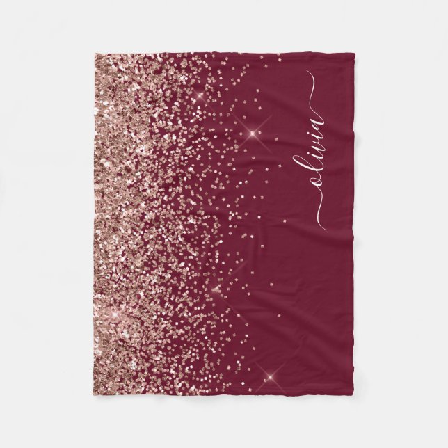 Rosa Rose Gold Glitzer Monogram Fleecedecke (Vorderseite)
