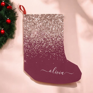 Rosa Rose Gold Glitzer Monogram Kleiner Weihnachtsstrumpf