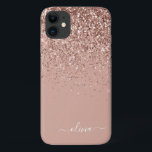 Rosa Rose Gold Glitzer Monogram Name Case-Mate iPhone Hülle<br><div class="desc">Rose Gold - Schwarz rosa Imitate Sparkle und Dripping Glitzer gebürstete Metal Monogram Name und Anfangssondo Telefon. Das macht den perfekten 16 Geburtstag,  Hochzeit,  Brautparty,  Jubiläum,  Babydusche oder Junggeselinnen-Abschied Geschenk für jemanden,  der Lieben glamourösen Luxus und schicke Stile.</div>
