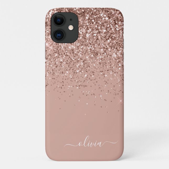 Rosa Rose Gold Glitzer Monogram Name Case-Mate iPhone Hülle (Rückseite)