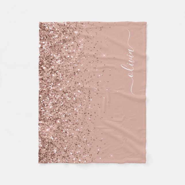 Rosa Rose Gold Glitzer Monogram Name Fleecedecke (Vorderseite)