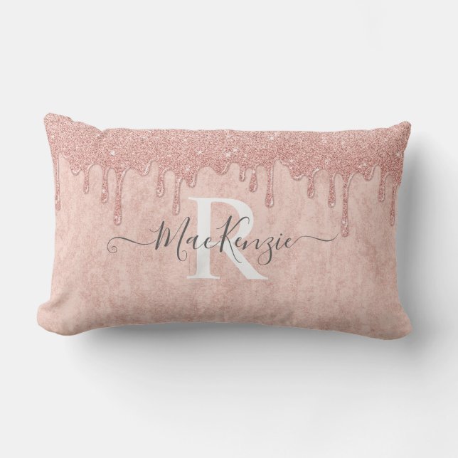 Rosa Rose Gold Glitzer Monogram Name Theme Pillow Lendenkissen (Vorderseite)