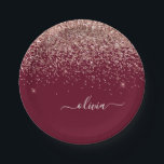 Rosa Rose Gold Glitzer Monogram Pappteller<br><div class="desc">Rose Gold - Rosa und Burgund Sparkle Glitzer Monogram Name Party Teller. Das macht den perfekten 16 Geburtstag,  Hochzeit,  Brautparty,  Jubiläum,  Babydusche oder Junggeselinnen-Abschied Geschenk für jemanden,  der Lieben glamourösen Luxus und schicke Stile.</div>