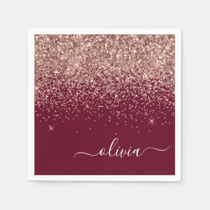 Rosa Rose Gold Glitzer Monogram Serviette