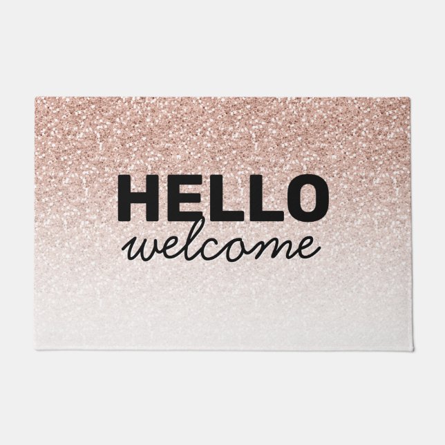 Rosa Rose Gold Glitzer Ombre Willkommen Fußmatte (Vorderseite)