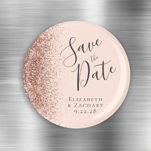 Rosa Rose Gold Glitzer Script Save the Date Magnet