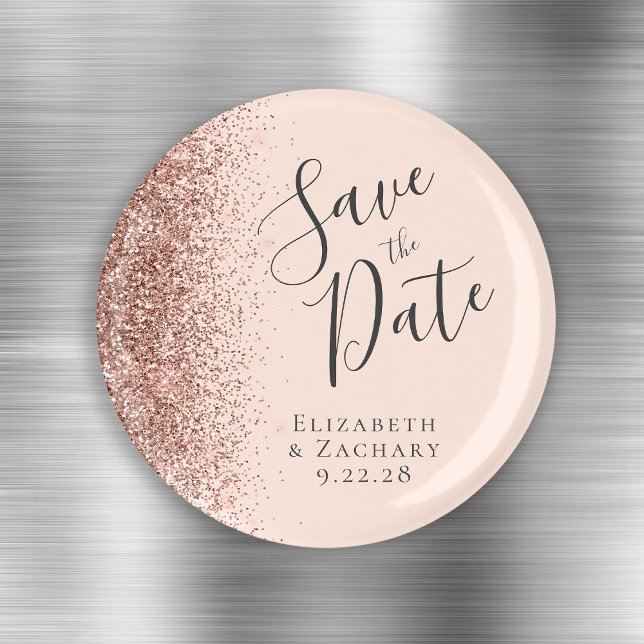 Rosa Rose Gold Glitzer Script Save the Date Magnet (Von Creator hochgeladen)