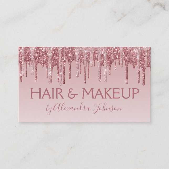 Rosa Rose Gold Glitzer Sparkle Haarköppchen Visitenkarte (Vorderseite)