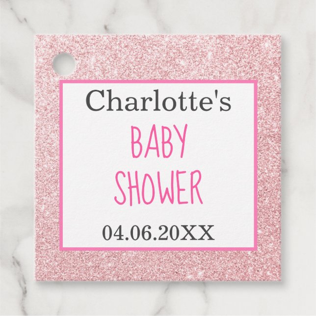 Rosa Rose Gold Glitzer Sparkle Kinderdusche Geschenkanhänger (Vorderseite)