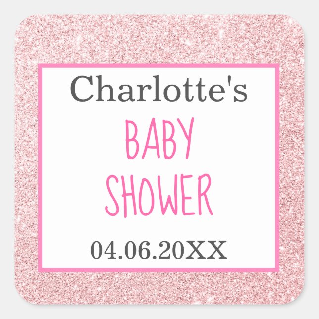 Rosa Rose Gold Glitzer Sparkle Kinderdusche Quadratischer Aufkleber (Vorderseite)