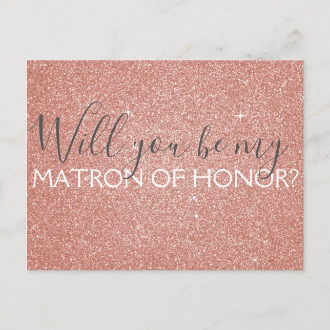 Rosa Rose Gold Glitzer & Sparkle Matron of Honour Einladungspostkarte (Vorderseite)
