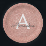 Rosa Rose Gold Glitzer & Sparkle Monogram Birthday Pappteller<br><div class="desc">Rosa Rose Gold Imitate Glitzer und Sparkle Elegant Geburtstag oder Junggeselinnen-Abschied Teller. Diese Teller für Hochzeiten,  Brautparty oder Geburtstage können individuell auf Ihren Vor- und Erstnamen angepasst werden. Bitte kontaktieren Sie den Designer,  um passende Artikel zu erhalten.</div>