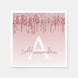 Rosa Rose Gold Glitzer & Sparkle Monogram Birthday Serviette