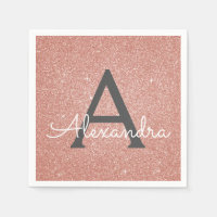 Rosa Rose Gold Glitzer & Sparkle Monogram Birthday