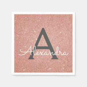 Rosa Rose Gold Glitzer & Sparkle Monogram Birthday Serviette