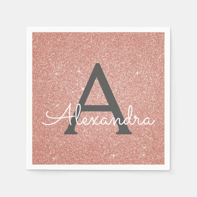 Rosa Rose Gold Glitzer & Sparkle Monogram Birthday Serviette (Vorderseite)