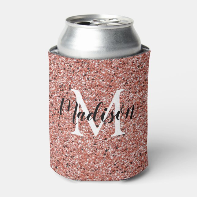 Rosa Rose Gold Glitzer Sparkon Monogram Name Dosenkühler (Kanne Vorderseite)