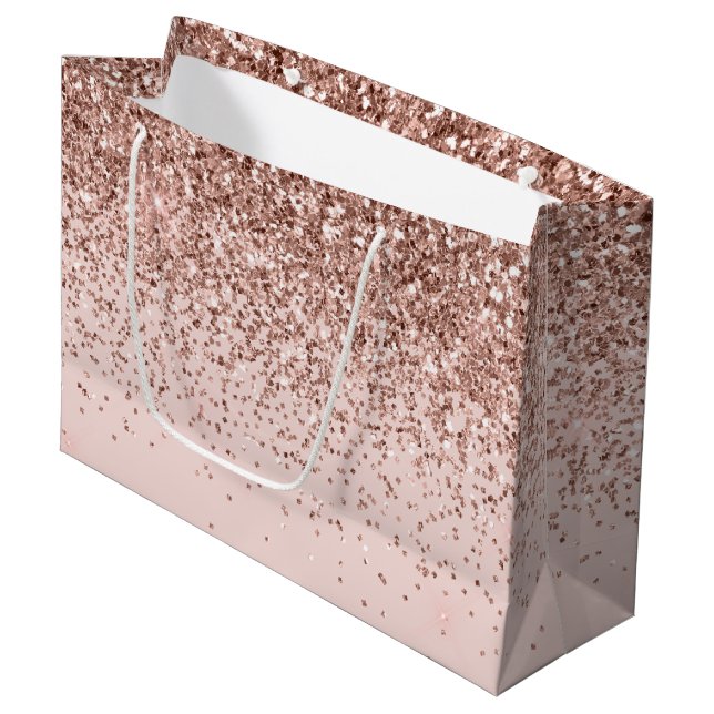 Rosa Rose Gold Glitzer Sparkone Große Geschenktüte (Vorderseite Schrägansicht)