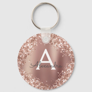 Rosa Rose Gold Glitzer Sparkone Monogramm Schlüsselanhänger