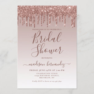 Rosa Rose Gold Glitzer Sparkone Tropfen Brautparty Einladung