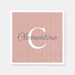 Rosa Rose Gold Glitzer Streifen Monogram Girl Serviette
