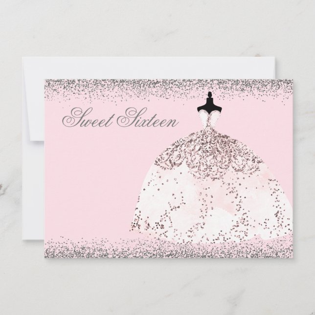 Rosa Rose Gold Glitzer Sweet 16 Einladung (Vorderseite)