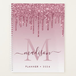 Rosa Rose Gold Glitzer Tropfen Girl Monogram Planer