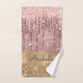 Rosa Rose Gold Glitzer Tropfen Gold Srips Name Handtuch
