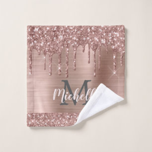 Rosa Rose Gold Glitzer Tropfen Monogram Feminine Waschlappen