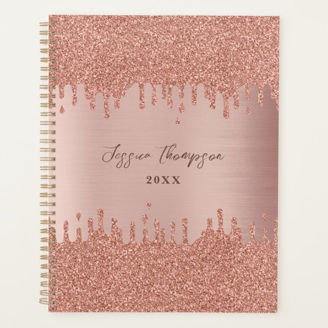 Rosa Rose Gold Glitzer Tropfen Planer (Vorderseite)