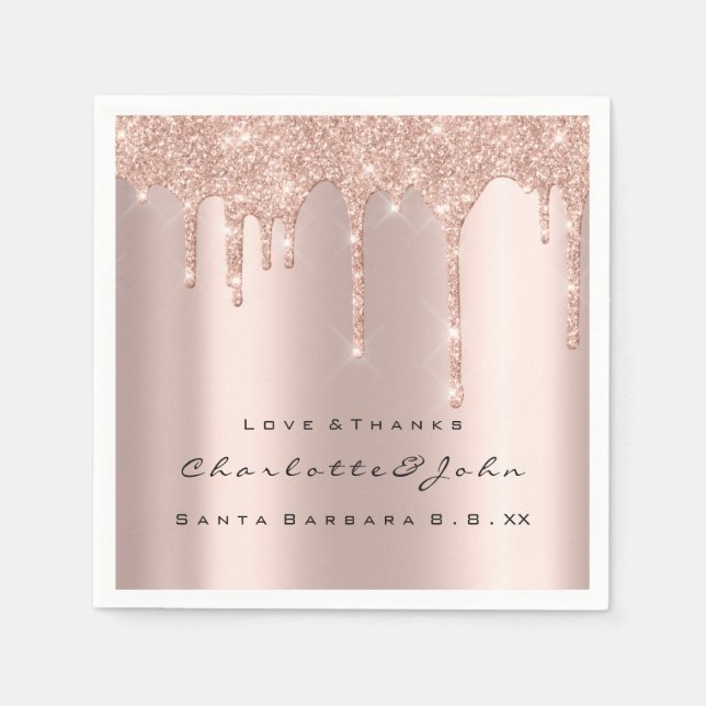 Rosa Rose Gold Glitzer Tropfen Spark Wedding Brida Serviette (Vorderseite)