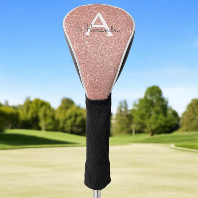 Rosa Rose Gold Glitzer und Monogramm-Name Golf Headcover (Von Creator hochgeladen)