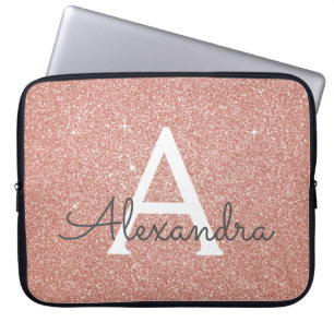 Rosa Rose Gold Glitzer und Sparkle Monogramm Laptopschutzhülle
