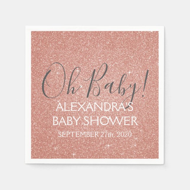 Rosa Rose Gold Glitzer und Sparkle Oh Baby! Serviette (Vorderseite)
