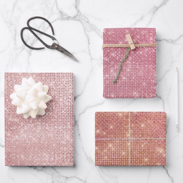 Rosa Rose Gold Glitzy Chic Glam Sparkone Geschenkpapier Set (Vorderseite)