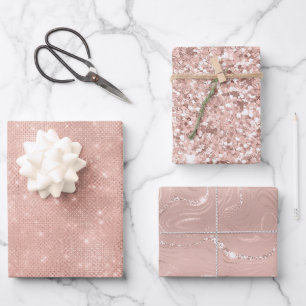 Rosa Rose Gold Glitzy Glitzer Glam Geburtstag Geschenkpapier Set