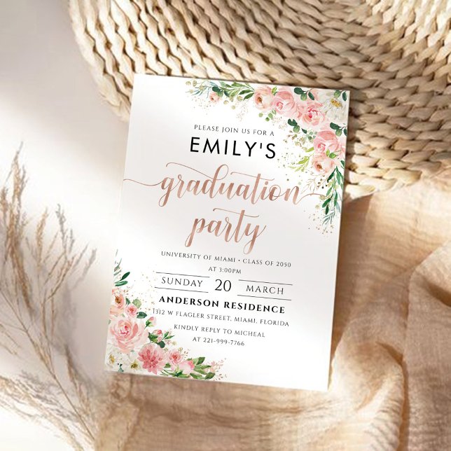 Rosa-Rose-Gold-Graduiertenparty - Einladung (Von Creator hochgeladen)